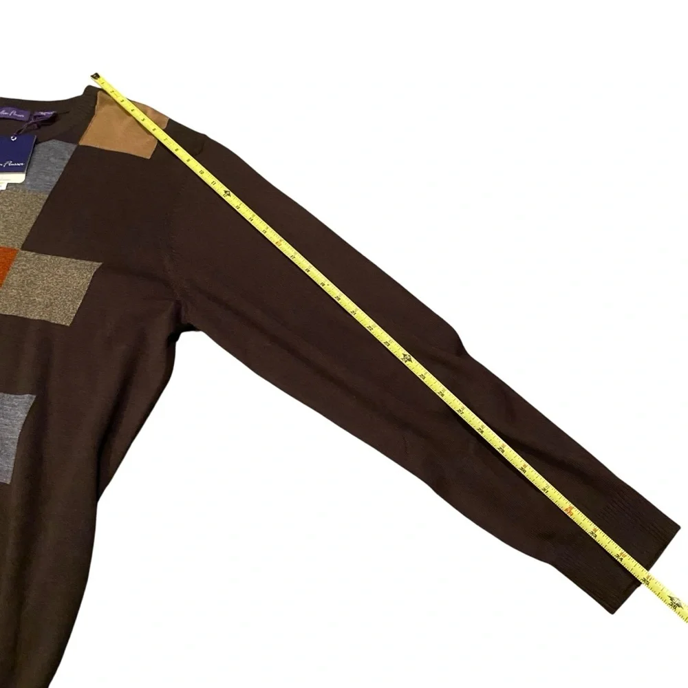 Alan Flusser Brown Argyle Sweater Crew Neck Merino Wool Preppy Classic Mens XXL